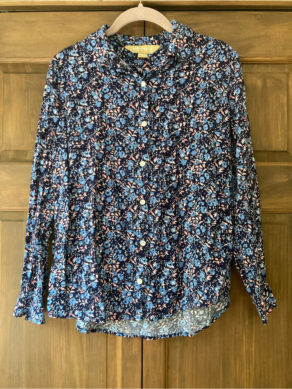 Roebuck & Co. Blue & Pink Floral Print LS Button-up Shirt Medium